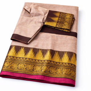 White Chettinad Cotton Saree with Temple golden motifs