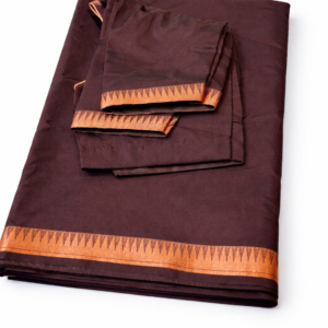 Dark Coffee Brown Semi Silk Saree with Bronze Zari Border