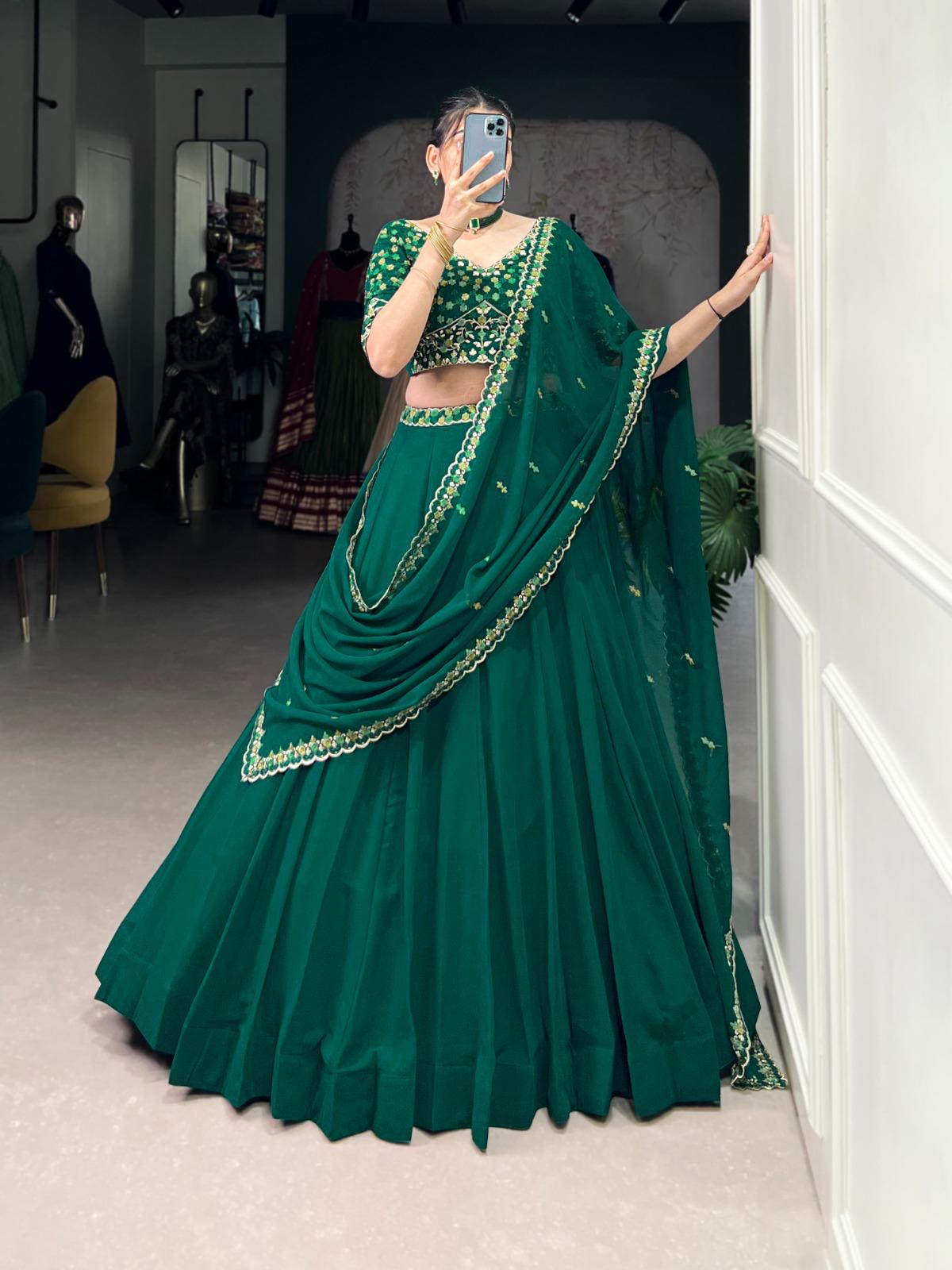 Bottle Green Georgette Lehenga Set - Image 4
