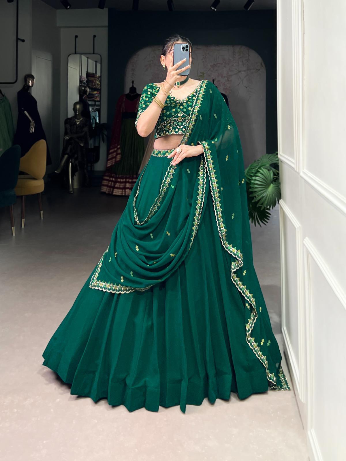 Bottle Green Georgette Lehenga Set