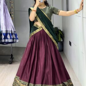 Bottle Green and Burgundy Dhavani Set