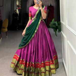 Dark Fuschia and Bottle Green Dhavani Set