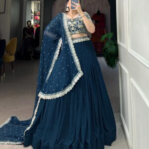 Teal Blue Dhavani Set
