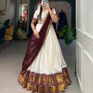Brown and White Dhavani Set