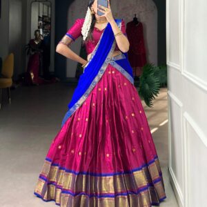 Fuschia Pink and Blue Dhavani Set