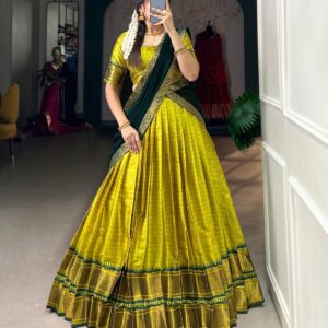 Cotton Silk Lehenga - Dark Bottle Green & Mehandi Green