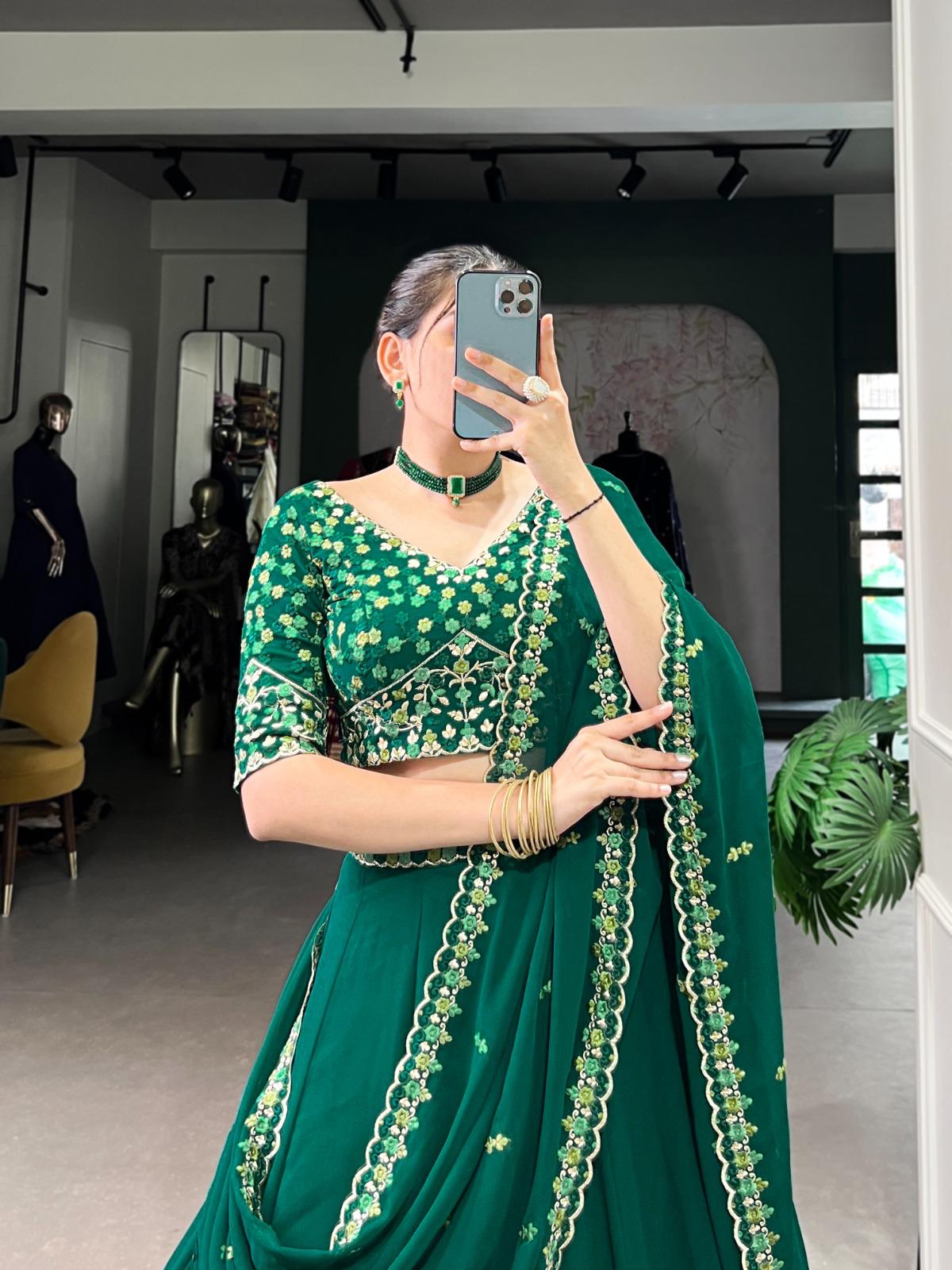 Bottle Green Georgette Lehenga Set - Image 2