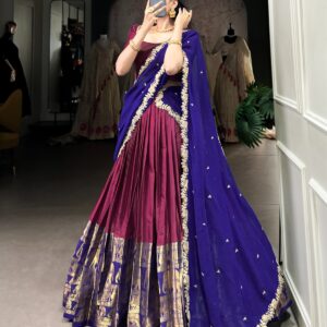Red Wine and Indigo Dhavani Set