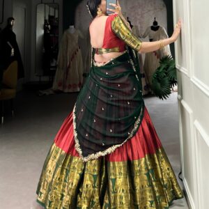 Bottle Green and Red Dhavani Set