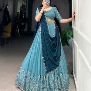 Teal Blue and Baby Blue Dhavani Set