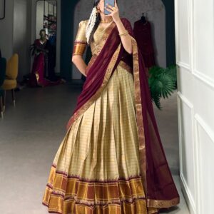 Maroon and Beige Dhavani Set