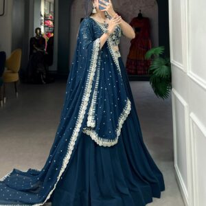 Georgette Lehenga Set-Teal coloured set